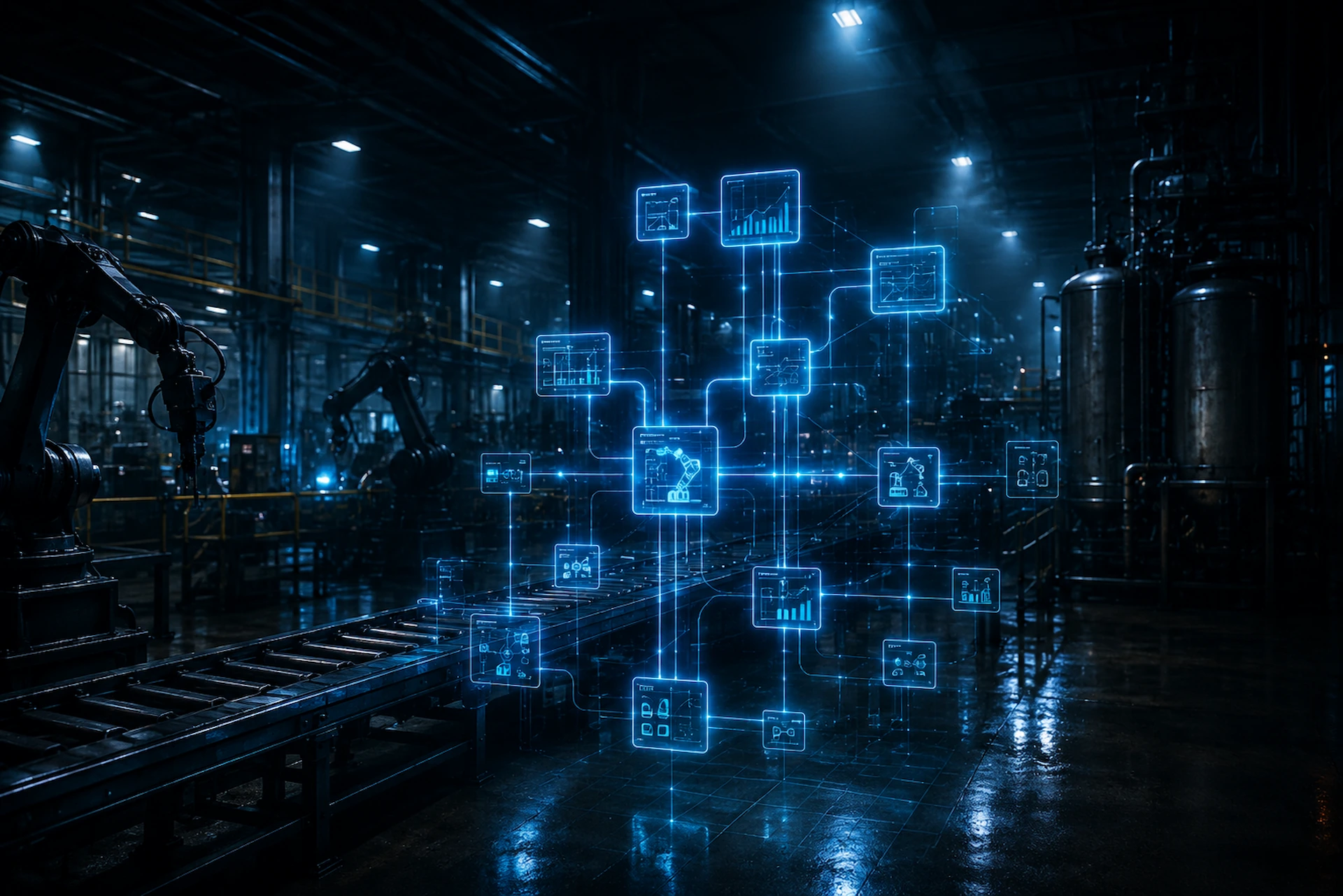 iZ-CORE Systemarchitektur — industrielles Netzwerk mit operativer Steuerungsstruktur